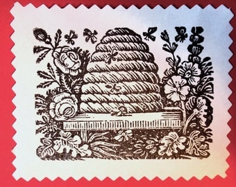 Bee Hive Skep v2 Rubber Stamp Photopolymer - Handmade by BlossomStamps