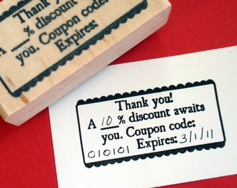 Coupon Code Rubber Stamp Scallop edging - Photopolymer - Handmade by BlossomStamps