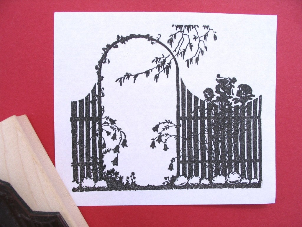 Garden Gate Silhouette Rubber Stamp photopolymer XLARGE by