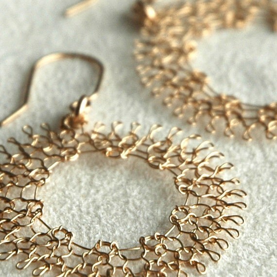 Crocheted dreamcatcher earrings wire crochet large gold