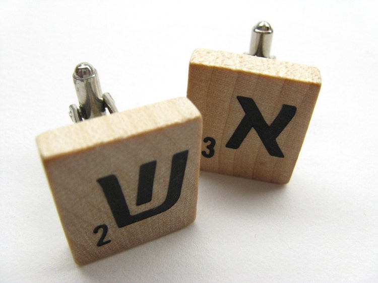 Hebrew Scrabble tile cuff links with your initials by poemweave