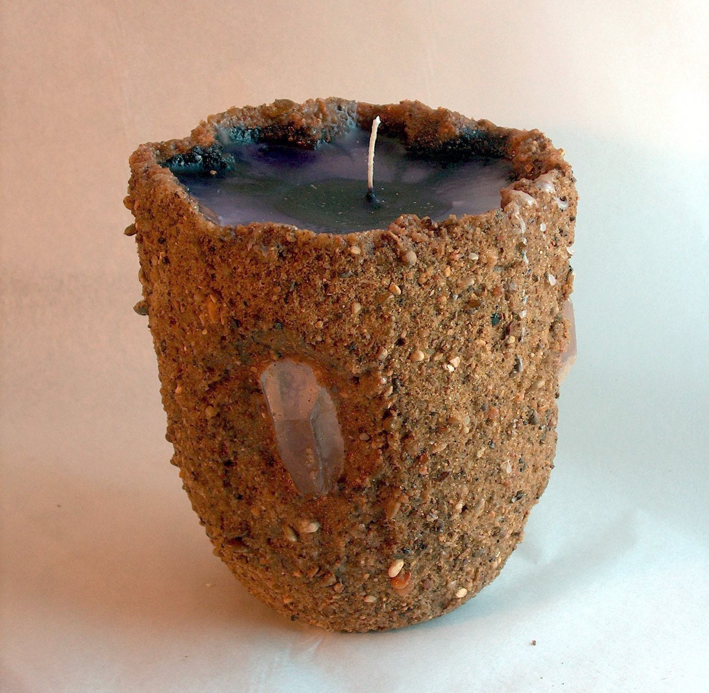 Small 50hour 5inch Sand Candle with 1 quartz crystal