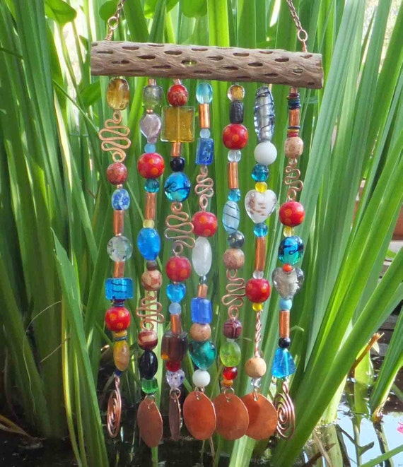 Beaded Wind Chime Sun Catcher on Cholla Wood with by LTreatDesigns