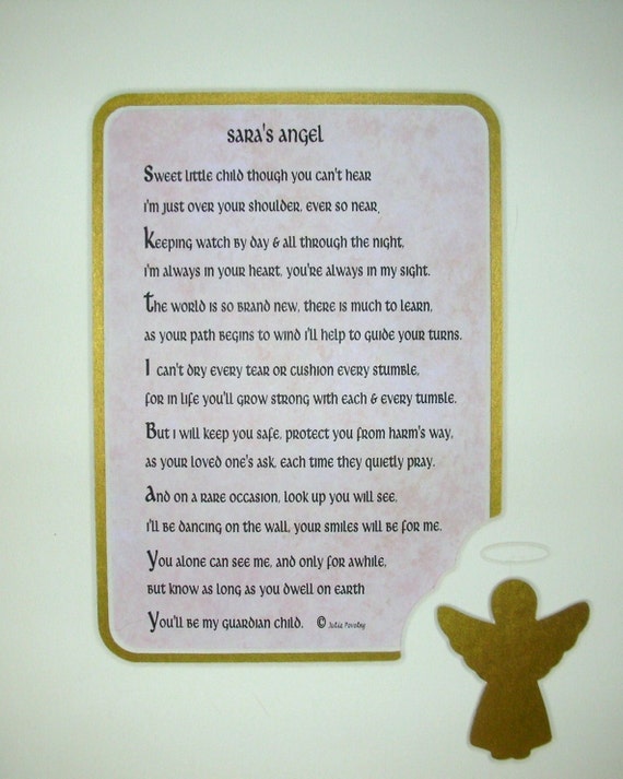 Items similar to Personalized Guardian Angel Poem for children Matted ...