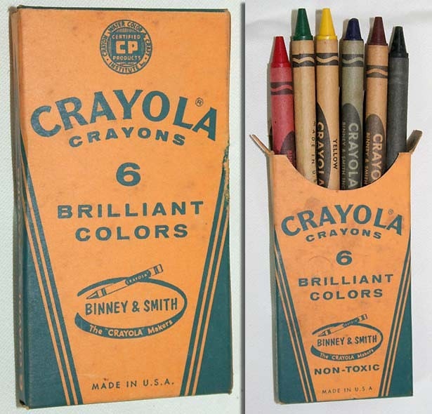 Vintage 1950s Box of 6 CRAYOLA Crayons Binney and Smith