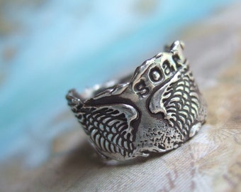 Angel Wings Ring in Recycled Fine Silver, Rustic Eco Friendly Gift for Her, Soar, Silver Rustic RIng Size 4 5 6 7 8 9 10 11 12 13 14 15 SOAR
