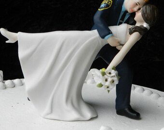 Police Officer cop groom uniform Wedding Cake Topper Dance Bride Gun classic YOUR PATCH