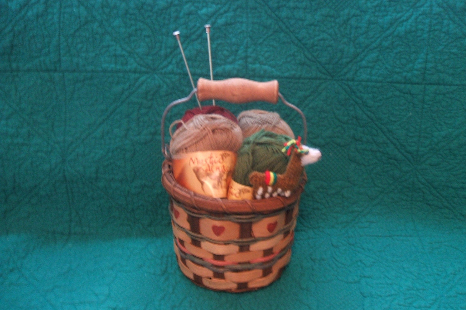 Knitting Supplies Heart Gift Basket with alpaca yarn from