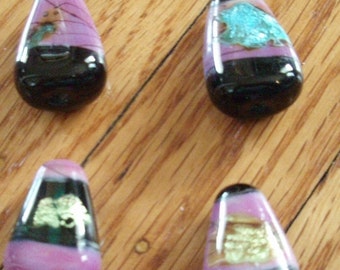 3 Large Blue and Pink Lampwork Focal Beads