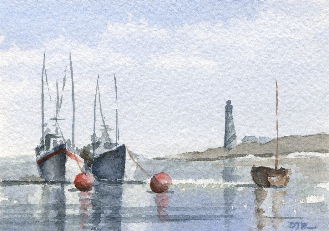 BOATS / SAFE HARBOR Watercolor Signed Fine Art Print by