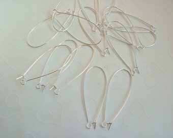 24 pieces of Large Silver Plated Stainless Steel Kidney Ear Wires - 47x21 mm