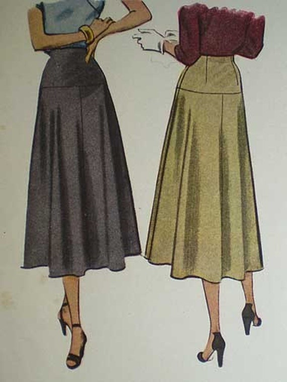 VINTAGE 40s 1947 HIP YOKE FLARED SWING SKIRT PATTERN 24