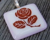 SALE Rose Fused Glass Pendant Flower Jewelry