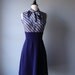 Vintage 70's Blue And White Striped Dress // Ascot tie