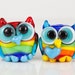 Rainbow Owl Pair Lampwork Glass Beads