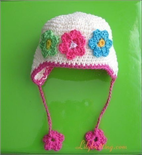 PATTERN in PDF crocheted baby earflap Flower beanie hat 12