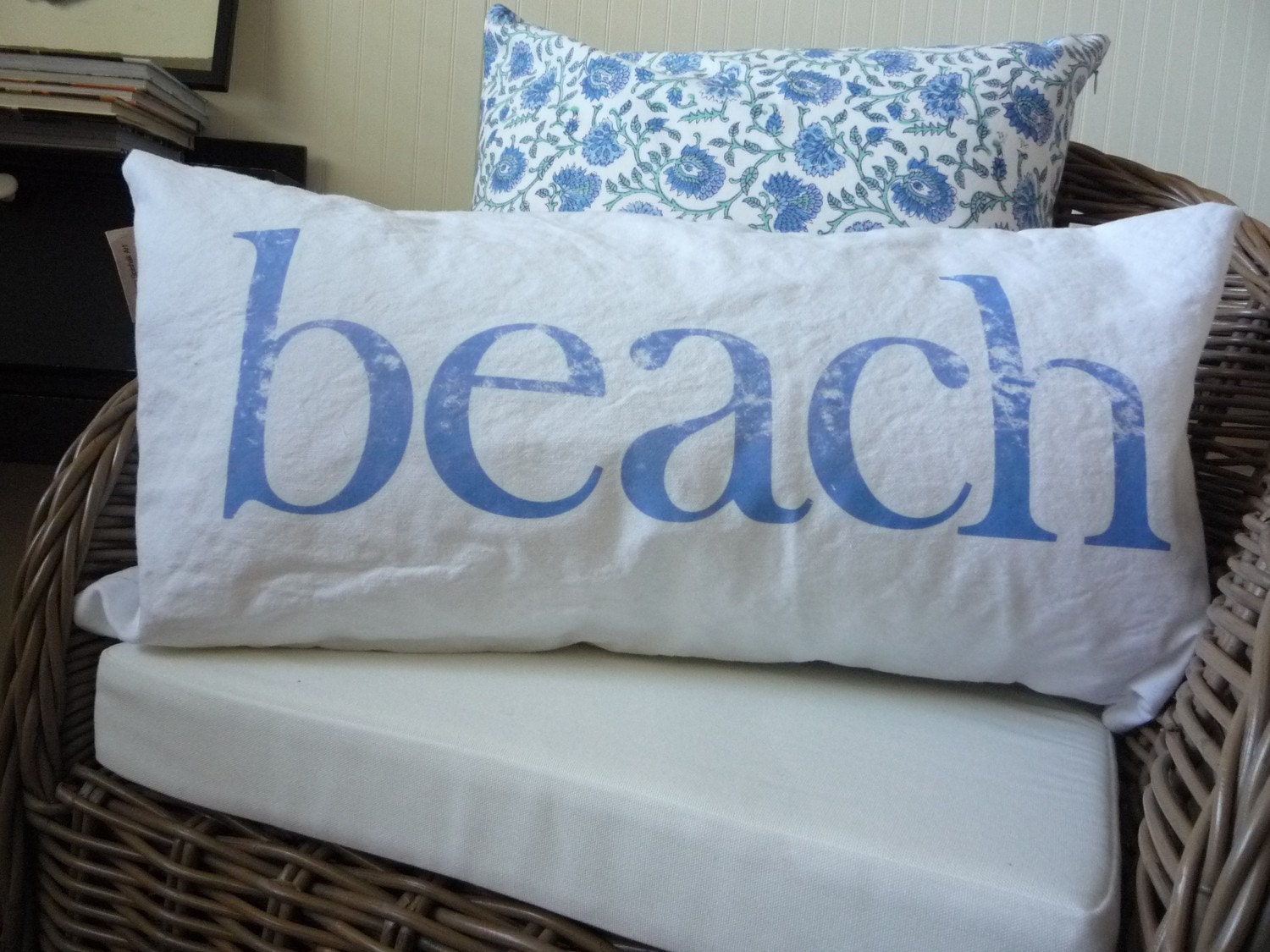 Beach Pillow Cottage Decor White Cotton by ShannSpishakStudio
