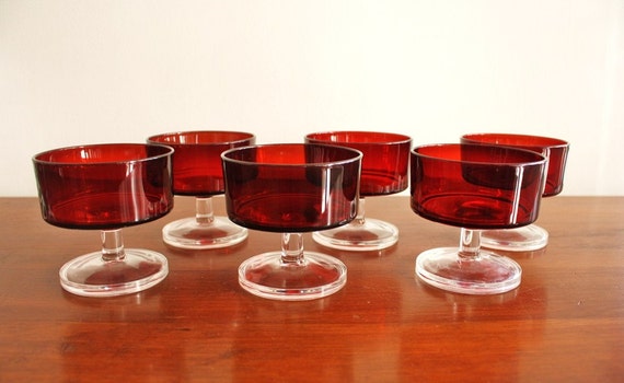 Set of 6 vintage cranberry glass cocktail by highstreetmarket