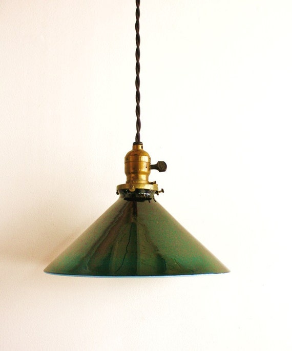 Antique green glass pendant light fixture