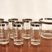 Midcentury set of 6 glasses with matching ice bucket, silver barware