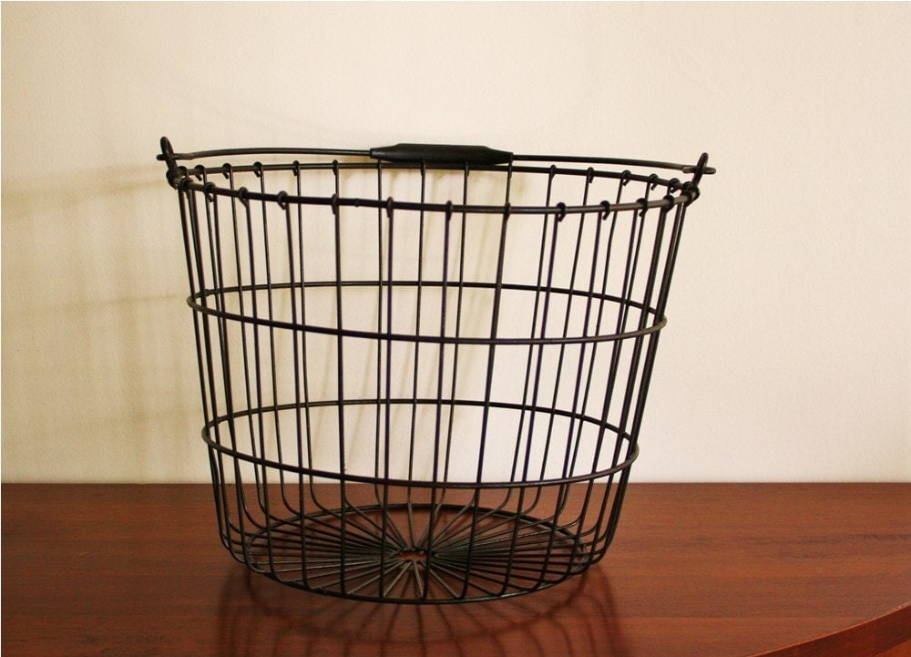 Large black metal basket with handle