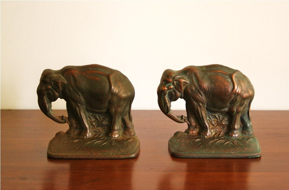 Vintage pair of bronze elephant bookends