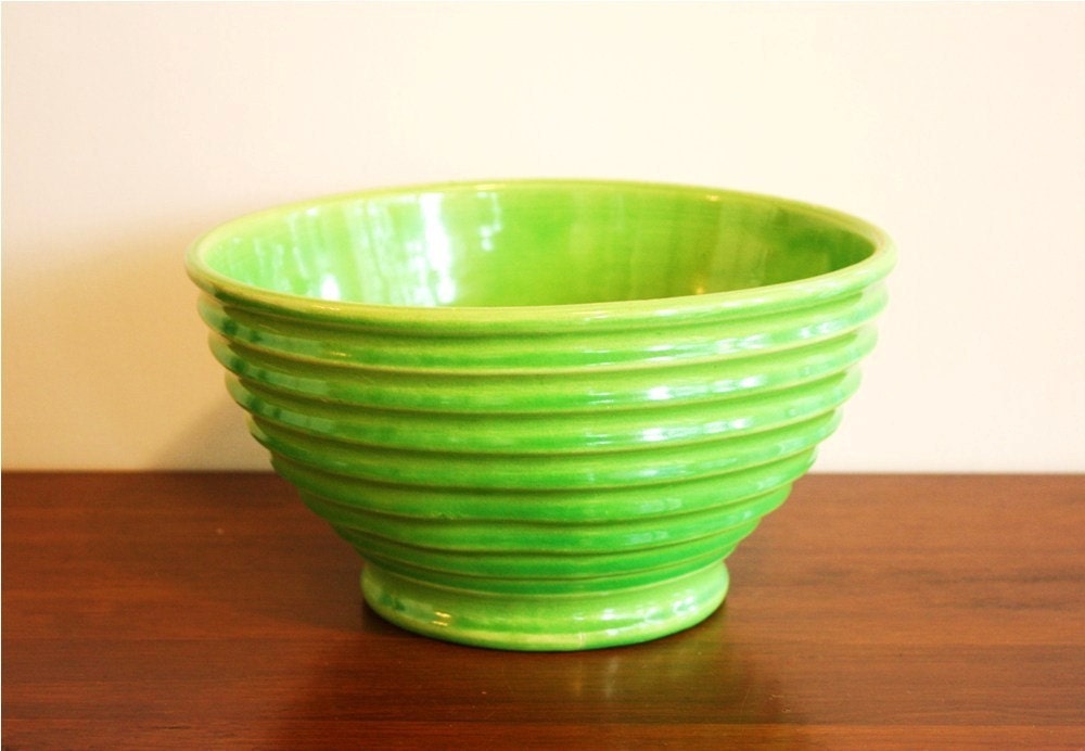 Large vintage green ceramic bowl