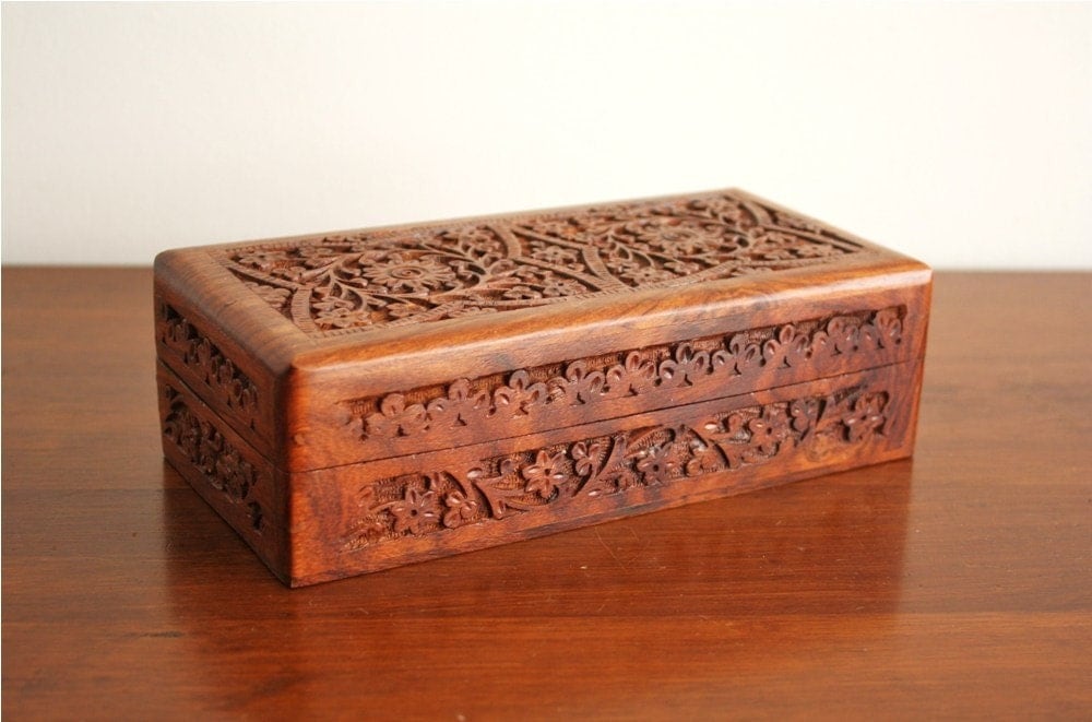 Vintage carved wooden box with lid