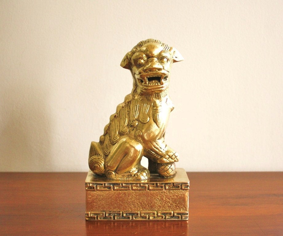 Vintage brass foo dog Hollywood Regency by highstreetmarket