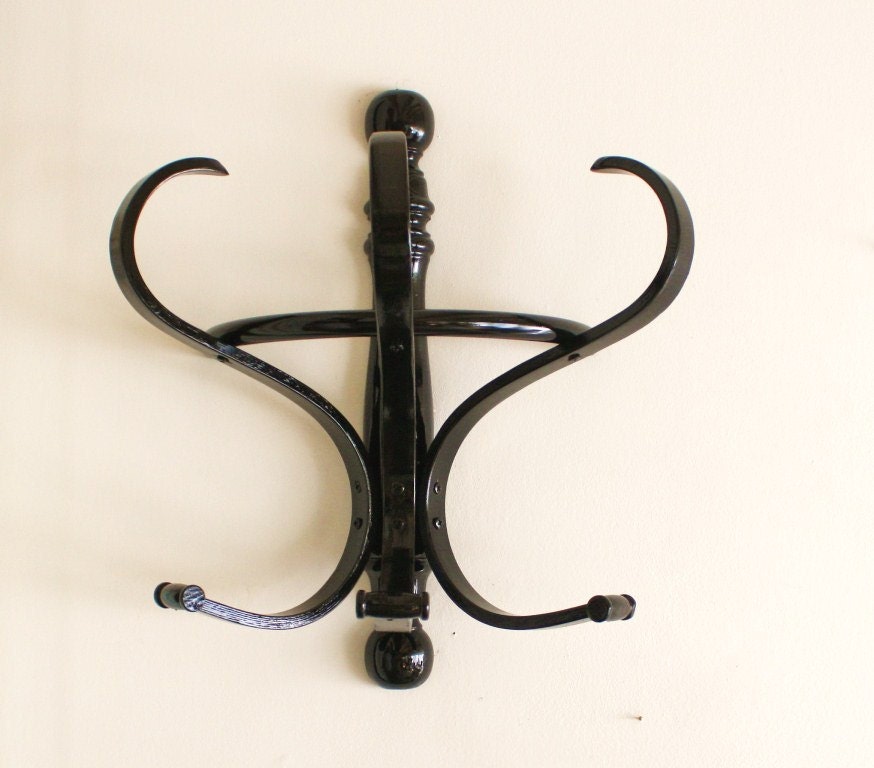 Large wall mounted black bent wood coat rack