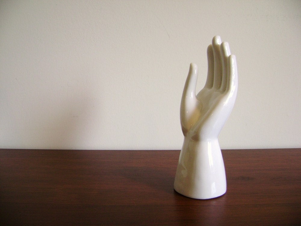 Vintage porcelain white hand jewelry holder