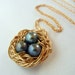 Gold Nest Necklace, Wire Wrapped Genuine Pearl Bird Nest Charm Jewelry by E. Ria Designs