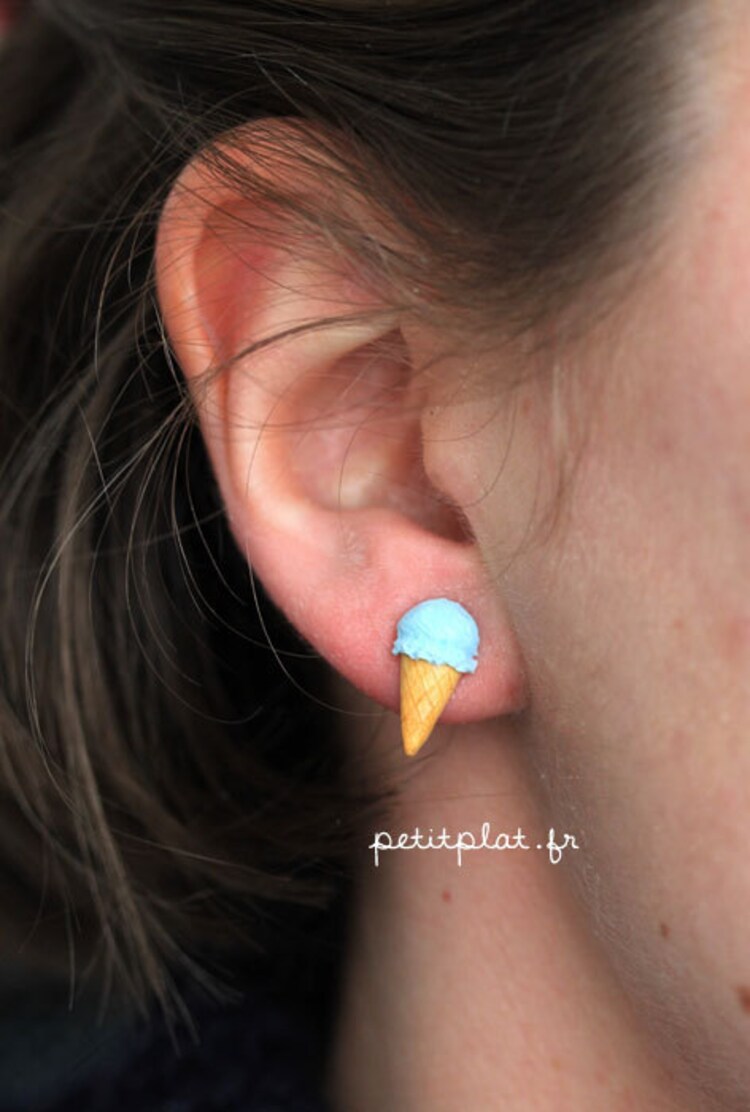 Ice Cream Earrings Food Jewelry Mint Pink Burgundy by PetitPlat