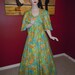 SALE* Vintage 70's Maxi Long Dress Unique Embossed Fabric "Spring Colors Blue-Greens" - Bell Sleeves Bust 34"