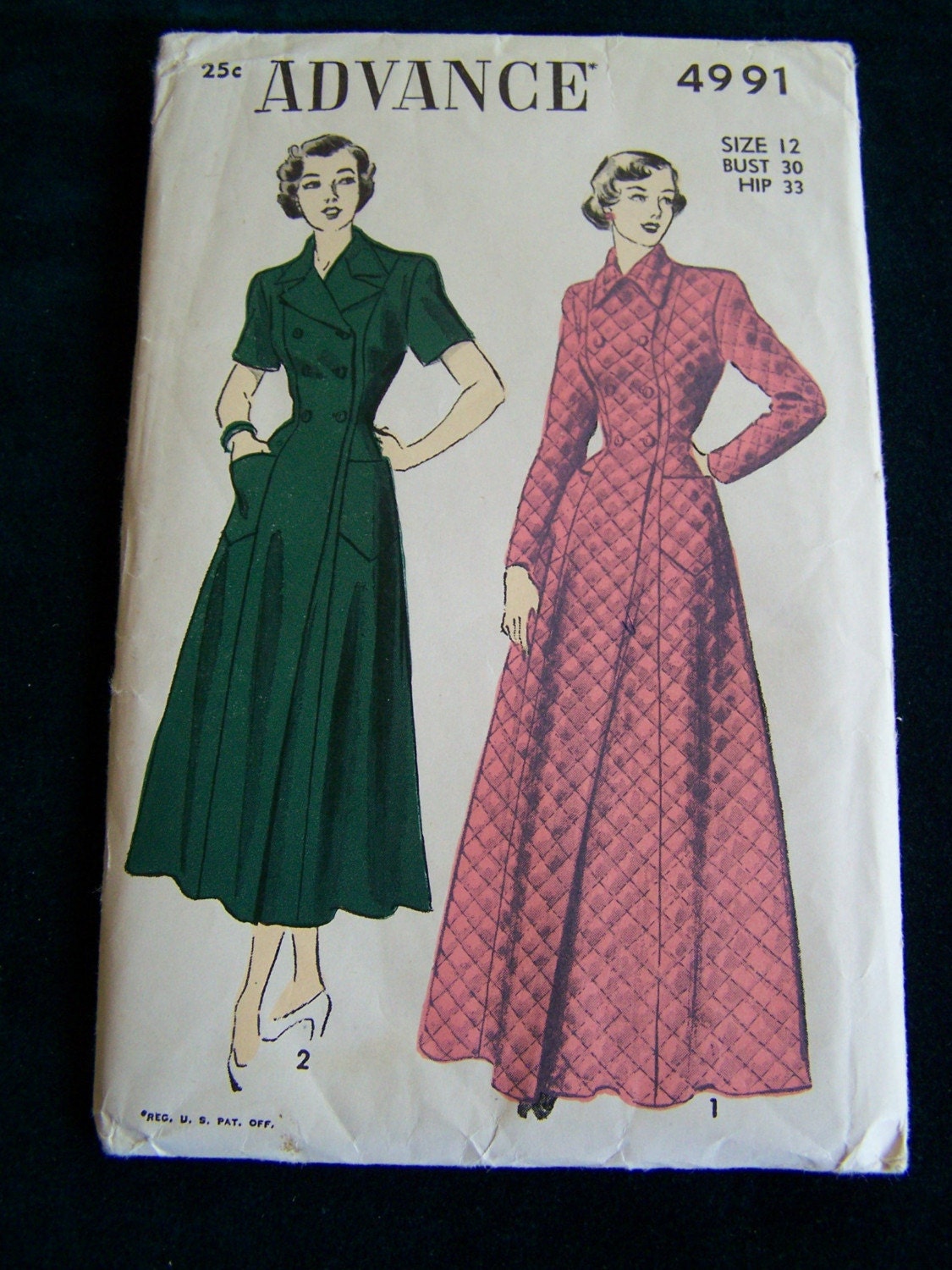 Vintage 40s Advance Sewing Pattern Long Robe or Short Dress