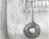 Items similar to Tire Swing--original pencil drawing on Etsy