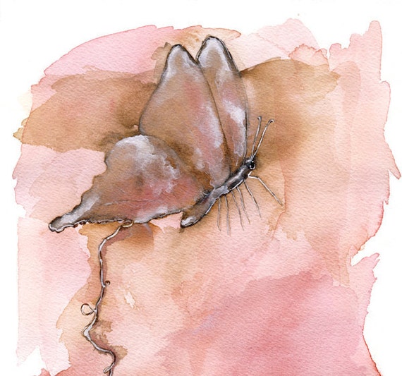 Butterfly Painting - Archival print of Watercolor - Pink, blush, light brown