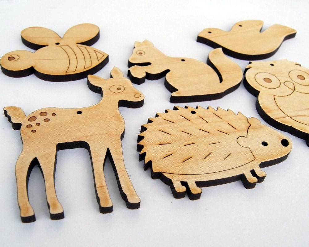 4 Woodland Ornaments your choice of four cute animal shapes