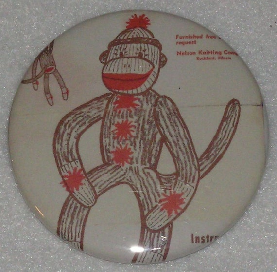 NELSON KNITTING COMPANY VINTAGE SOCK MONKEY PATTERN Pinback