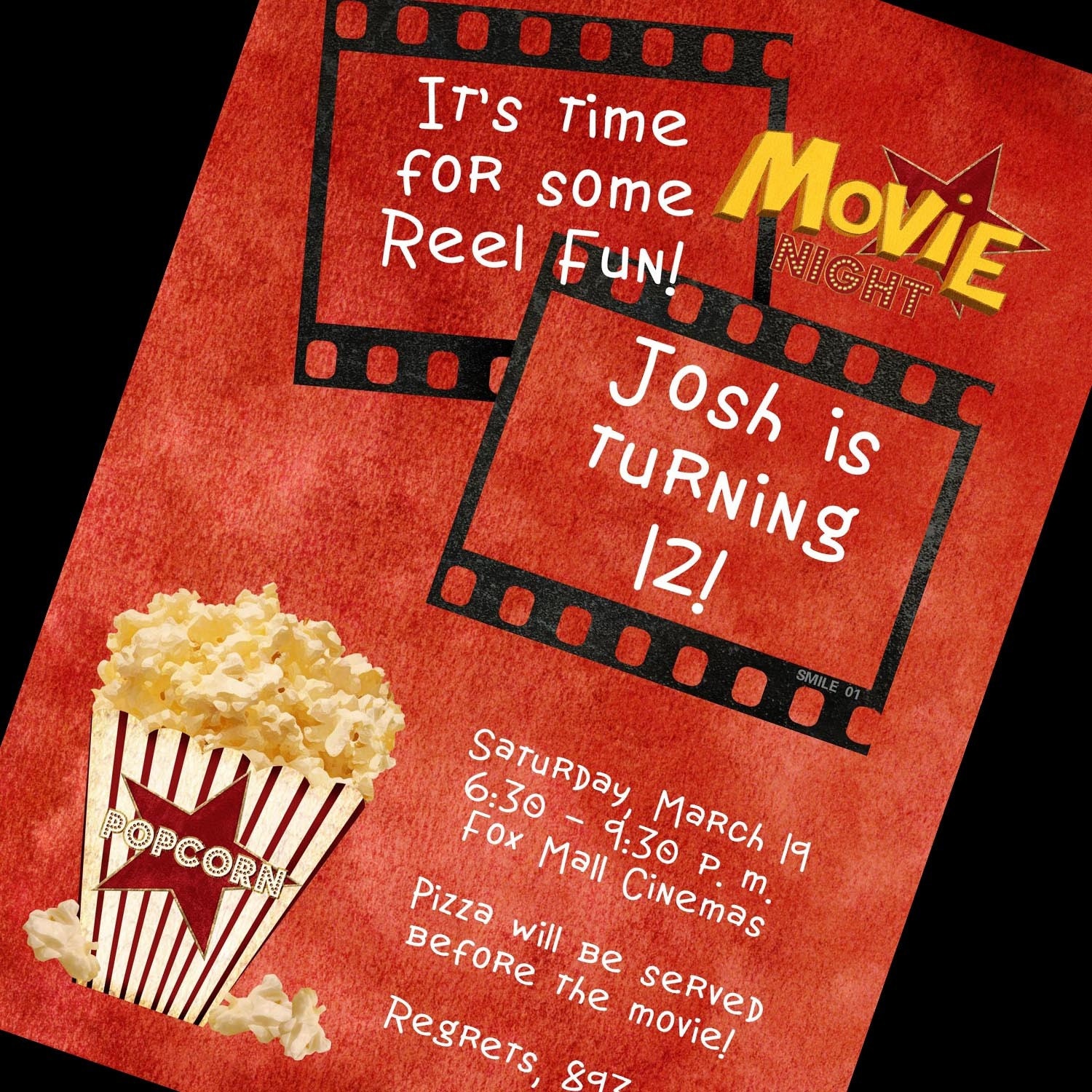 Movie Night Invitation 12 Invitations and Envelopes Custom