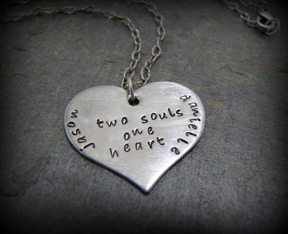 Items Similar To Personalized Names Two Souls One Heart Hand Stamped