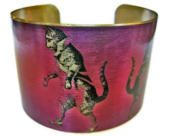 DANCING CAT cuff bracelet brass or steel Free Shipping to USA Gifts for her