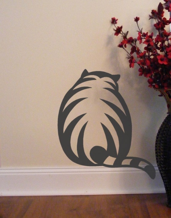 Striped Fat Cat vinyl decal removable wall sticker