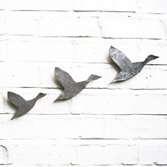 Ceramic wall art Flock flying ducks set of three Bright