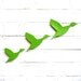 Flying ducks set of three Ceramic wall art Flock bird silhouette Bright Lime green stoneware pottery Retro classic home decor Spring summer