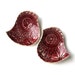 Pottery bowls Birds of a feather bowl duo with lace texture in ruby red Ceramic ring bowls