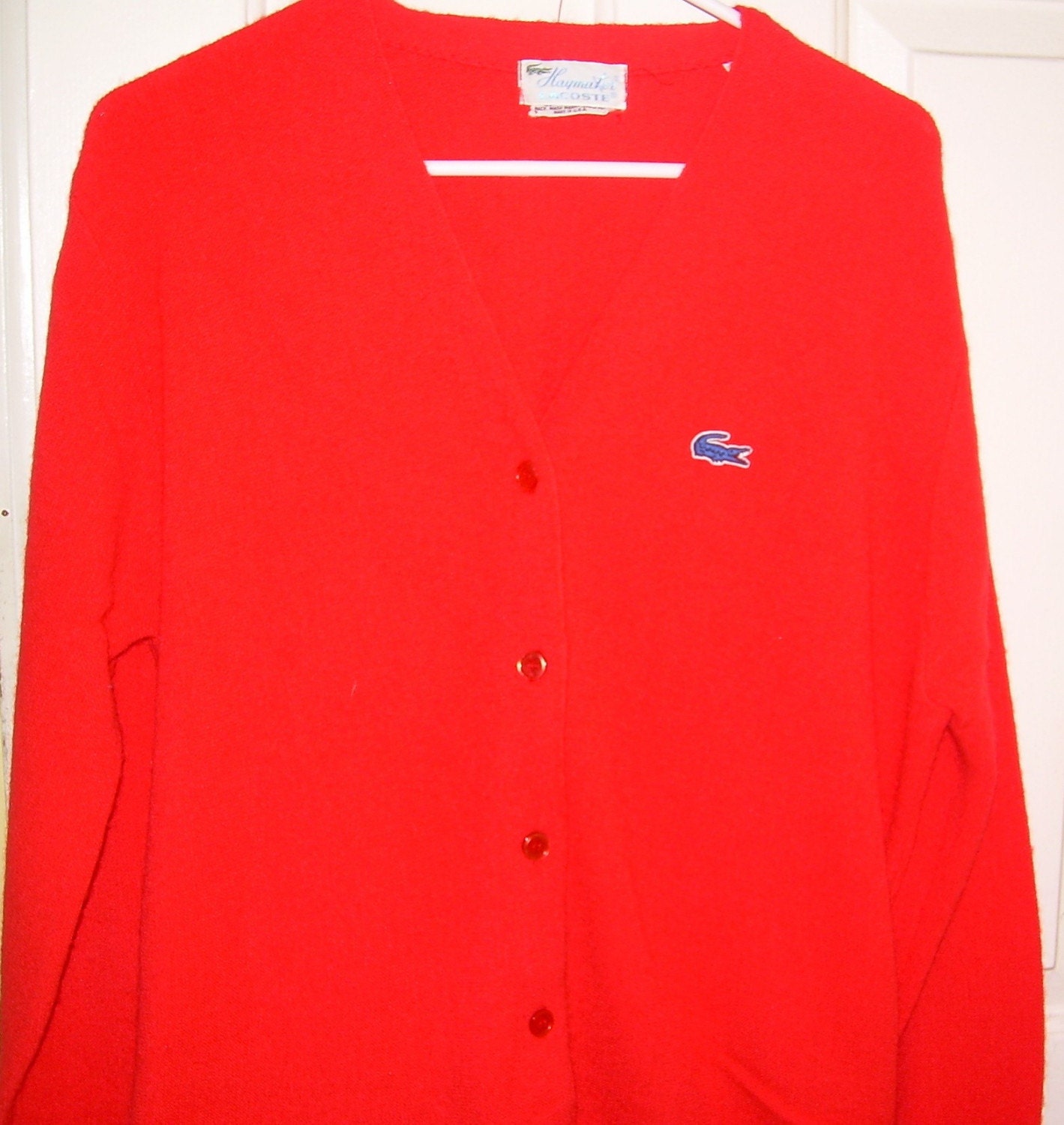 VINTAGE Mens Red VNeck Lacoste Cardigan by handpickedbylydia