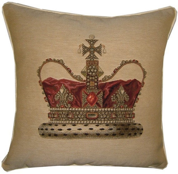 Royal Crown Cream Woven Tapestry Cushion Cover by designercushions