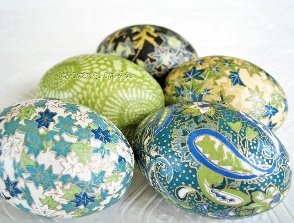 Teal Origami Decoupage Easter Eggs