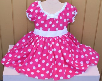 MINNIE MOUSE dress, pink, Minnie Mouse birthday outfit, 1st birthday baby outfit for girl, pink polka dot Dress, Birthday dress, sale